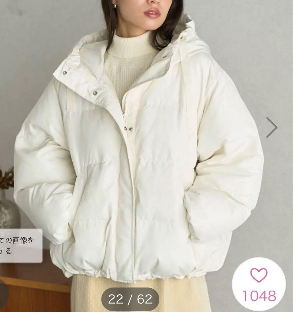 アース⭐︎ホワイト フード付き オーバーサイズ中綿ジャケット