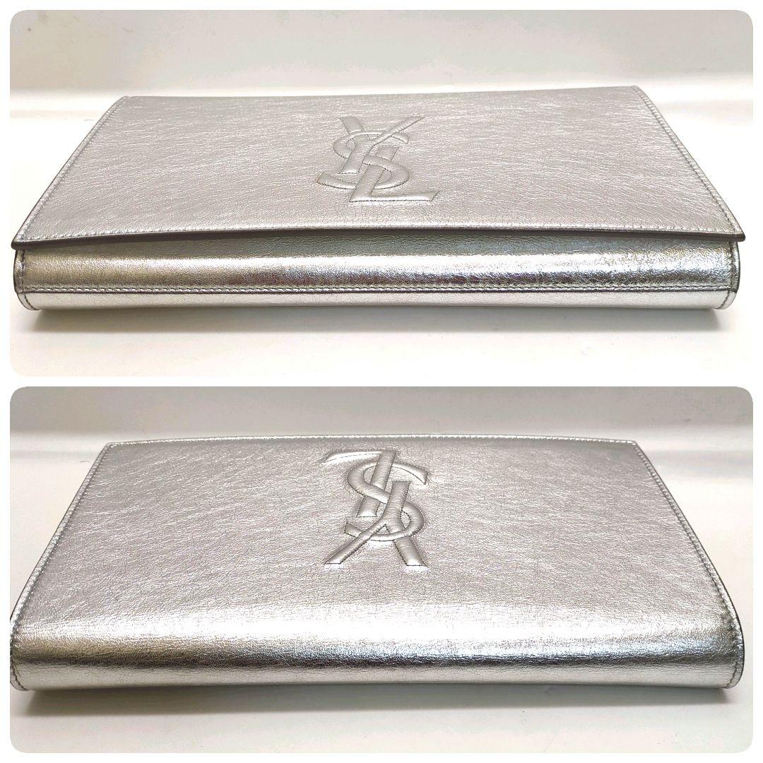 Yves Saint Laurent レザー クラッチバッグ シルバー
