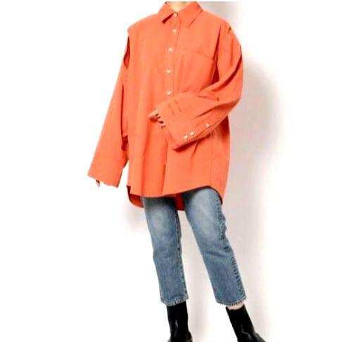 アングリッド ショルダースリットデザインシャツ オレンジ 新品