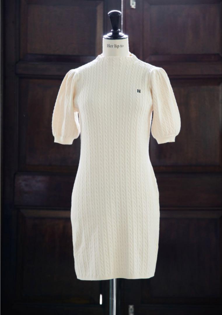 Puff Sleeve Cable Nit Dress 【新色ecru】