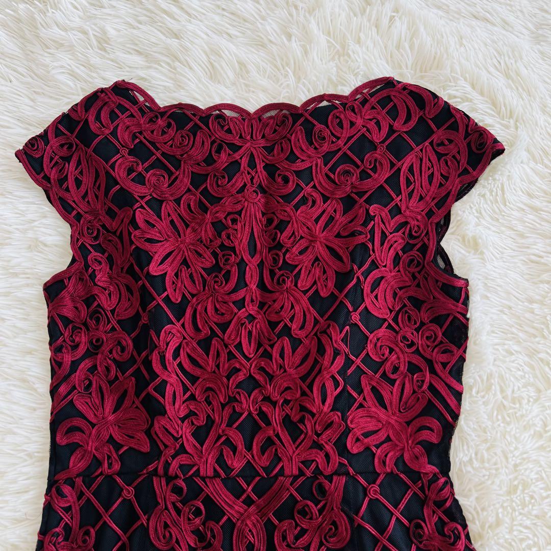 アナイ ノースリーブワンピース コード刺繡 赤 sサイズ ドレス ANAYI