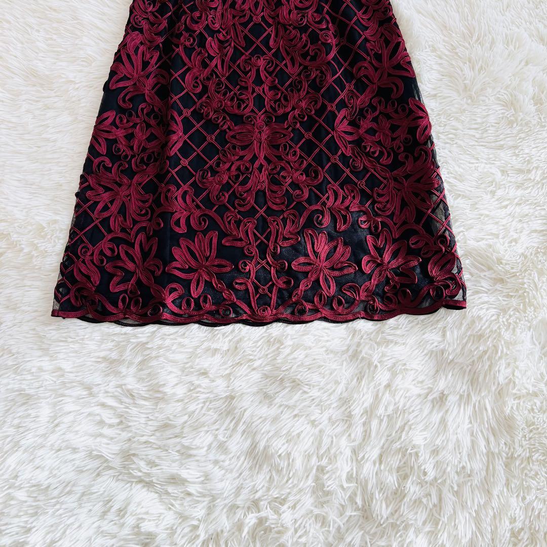 アナイ ノースリーブワンピース コード刺繡 赤 sサイズ ドレス ANAYI
