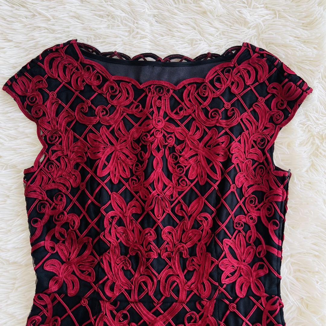 アナイ ノースリーブワンピース コード刺繡 赤 sサイズ ドレス ANAYI