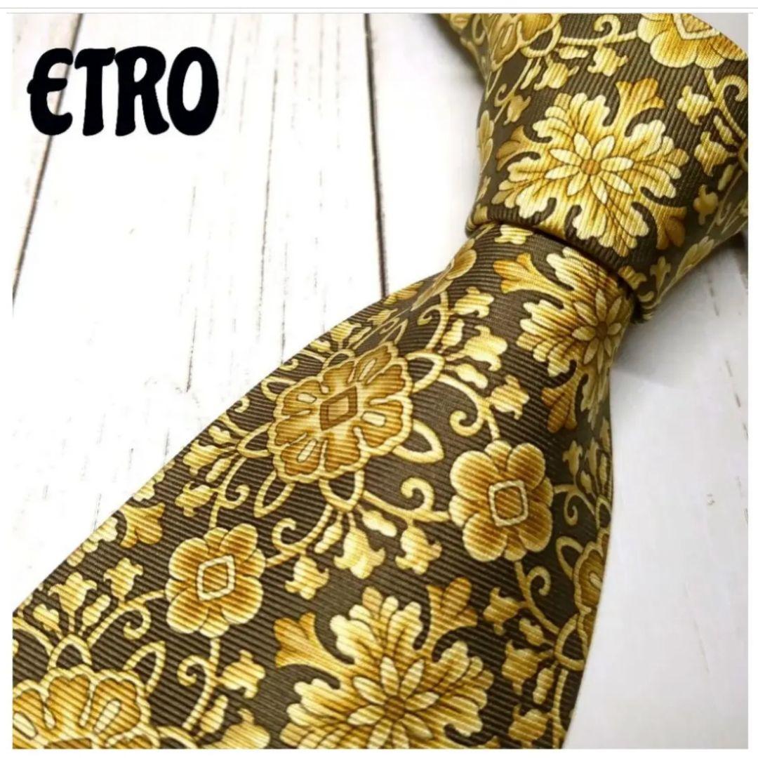 【未使用】【美品】ネクタイ エトロ ETRO 花柄 イエロー 高級シルク