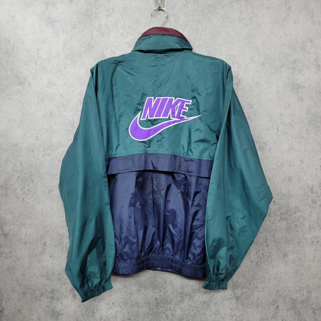 【90s 古着】ナイキ NIKE 刺繍 ナイロンジャケット マルチグリーン L