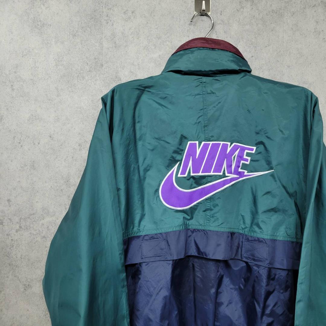 【90s 古着】ナイキ NIKE 刺繍 ナイロンジャケット マルチグリーン L