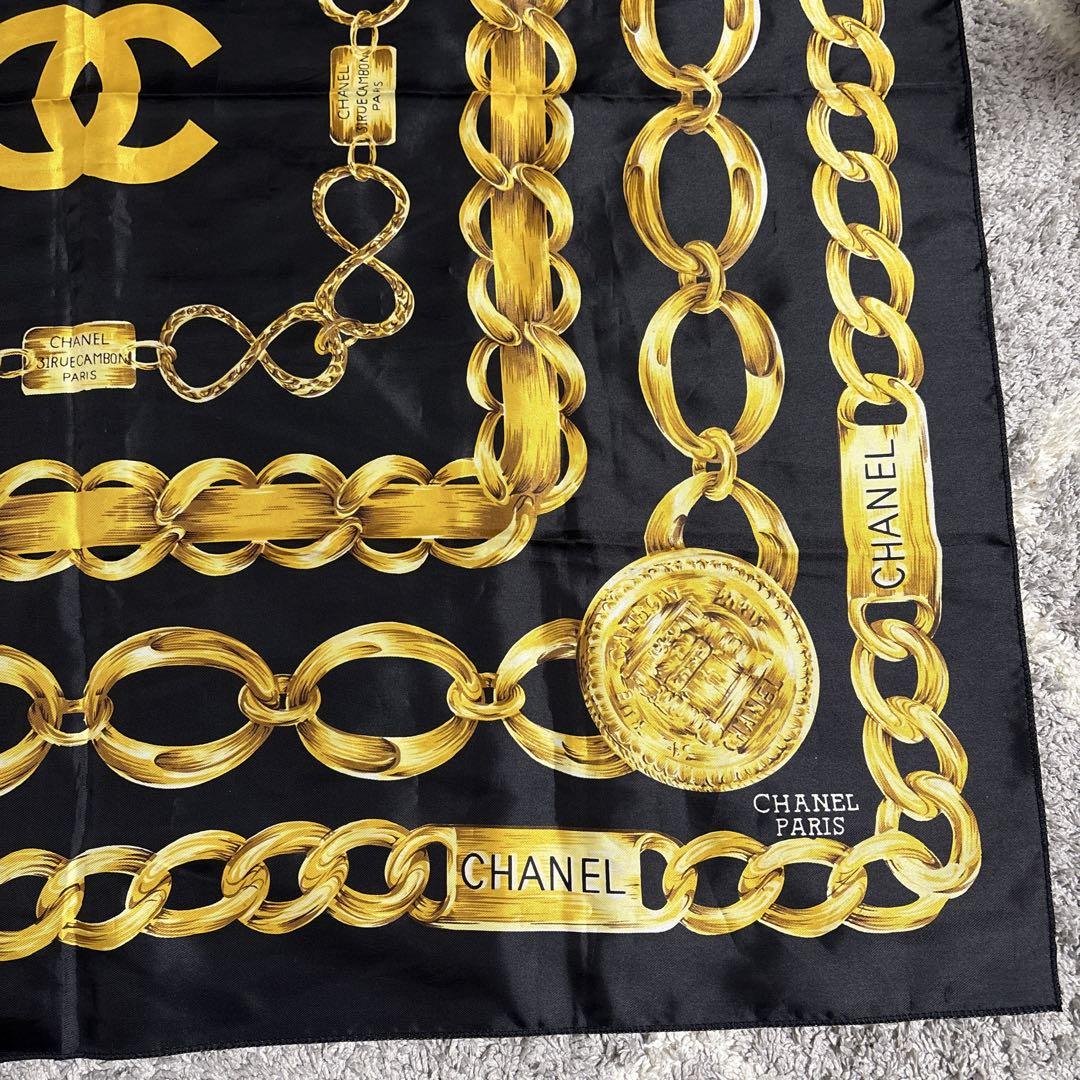 CHANEL スカーフ 大判 チェーン ゴールド