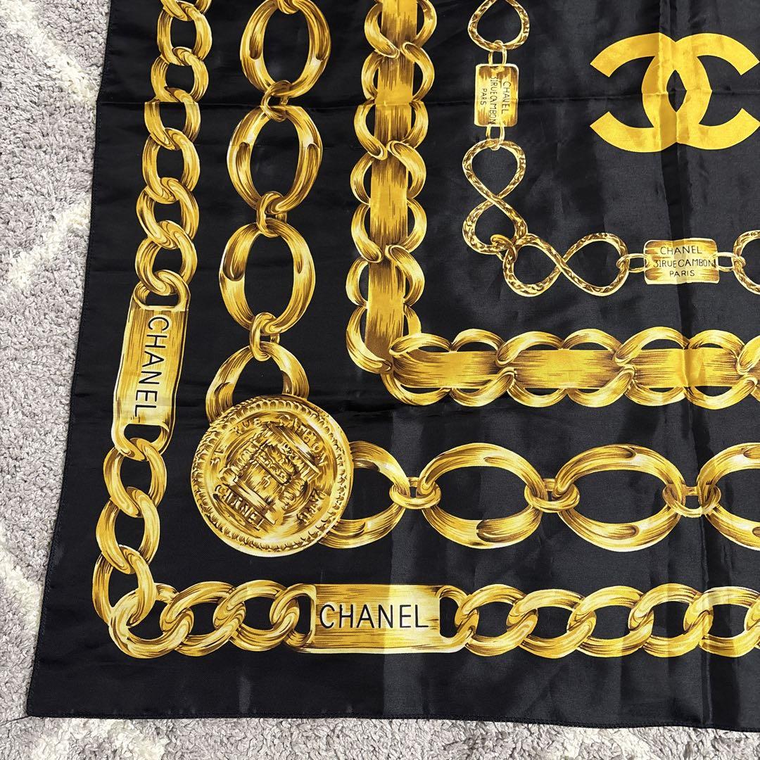 CHANEL スカーフ 大判 チェーン ゴールド
