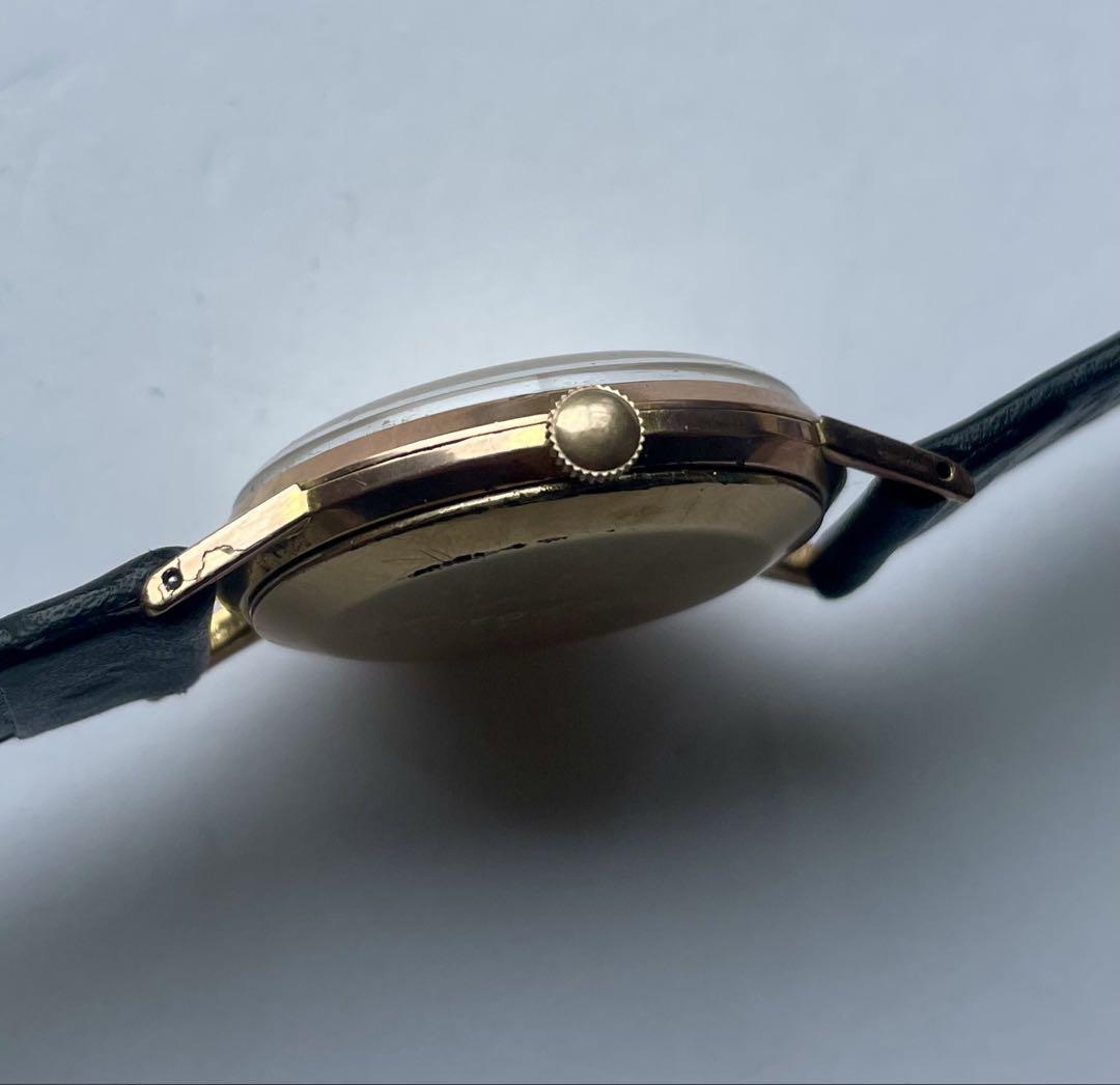 稼働品　Seiko Crown 21石　手巻き時計 ホワイト/ゴールド