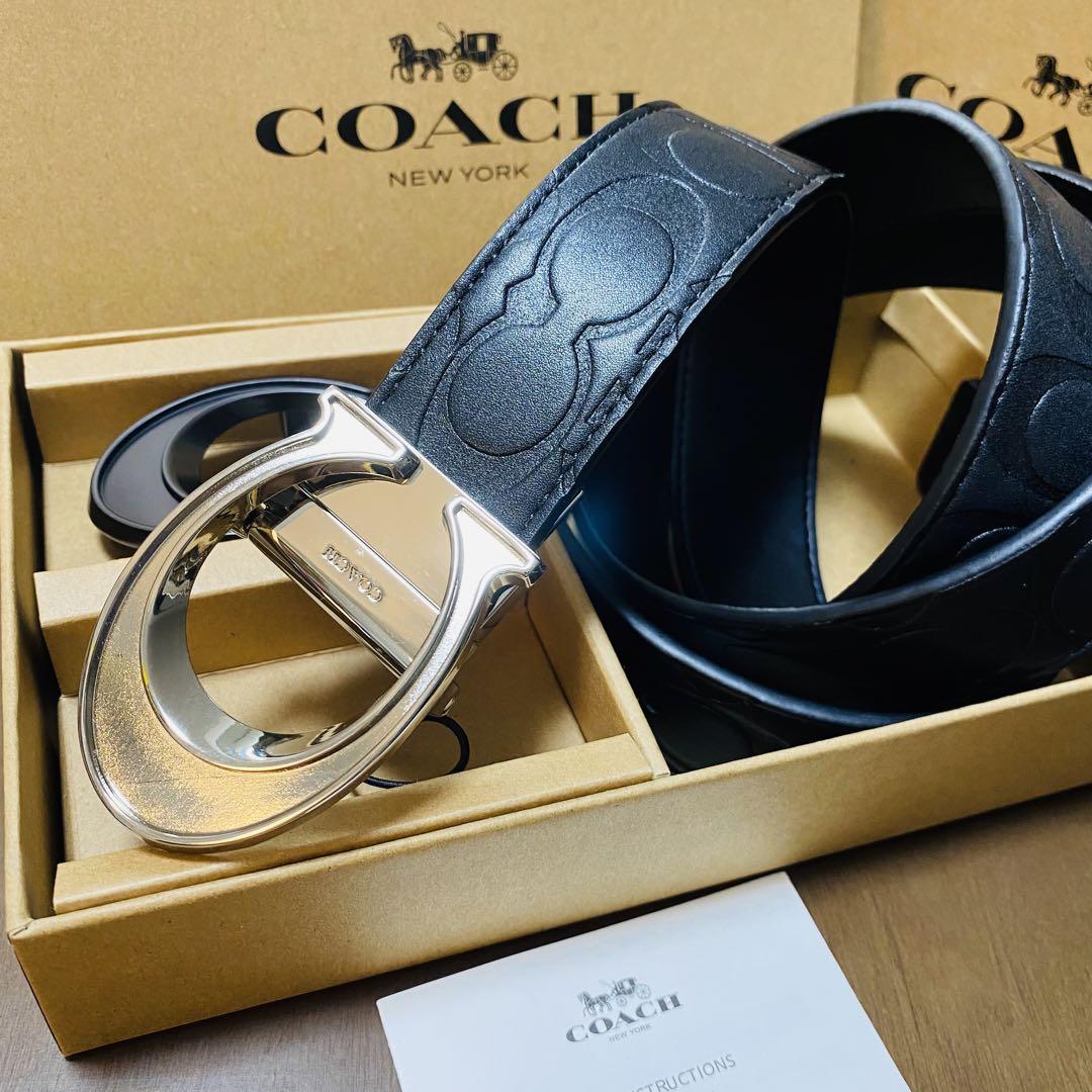 COACHコーチ新品正規品リバーシブルレザーベルト　回転バックル2個 COACHコーチ新品正規品リバーシブルレザーベルト 回転バックル2個
