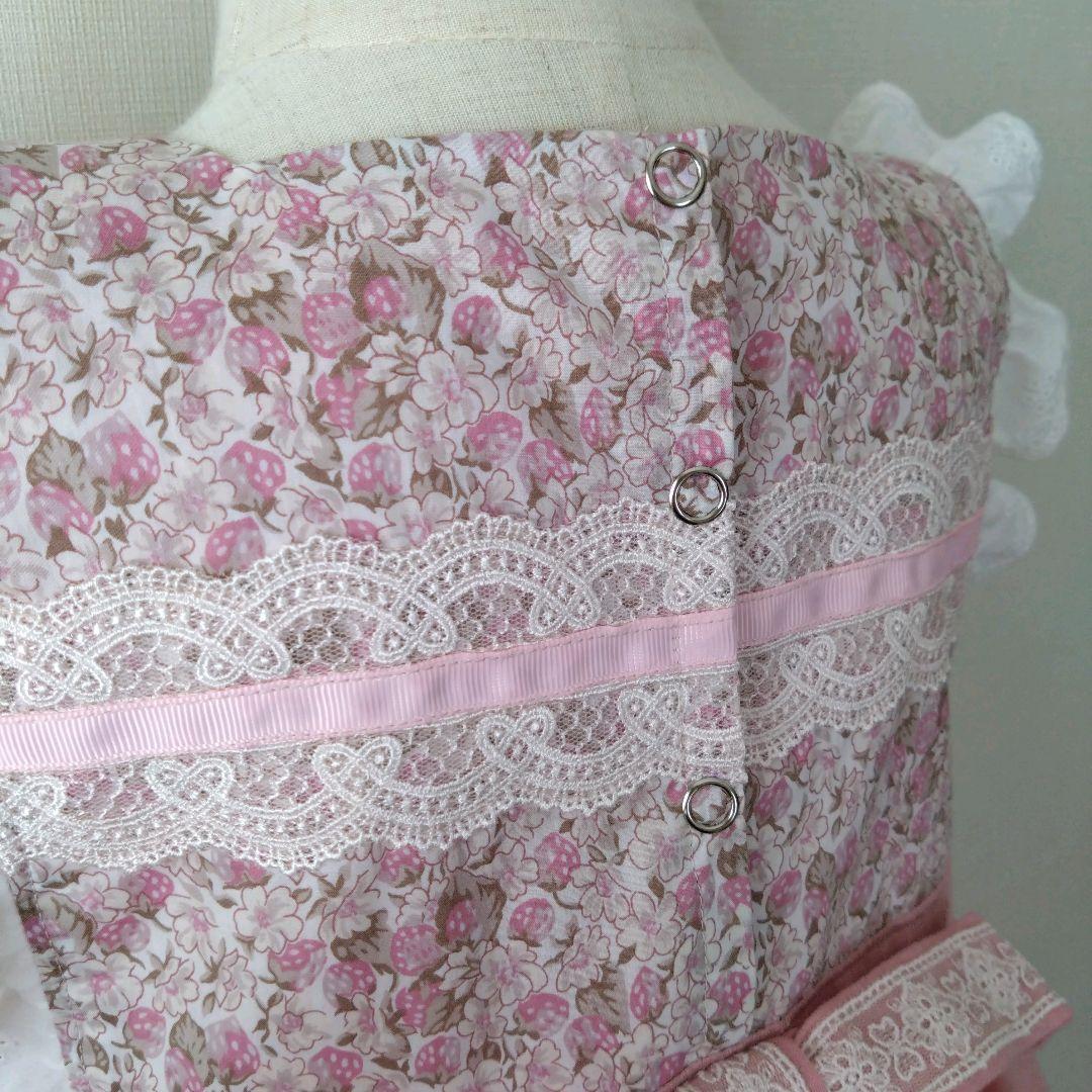 *511 ハンドメイド　ワンピース　エプロン　ドレス　リバティ いちご　110