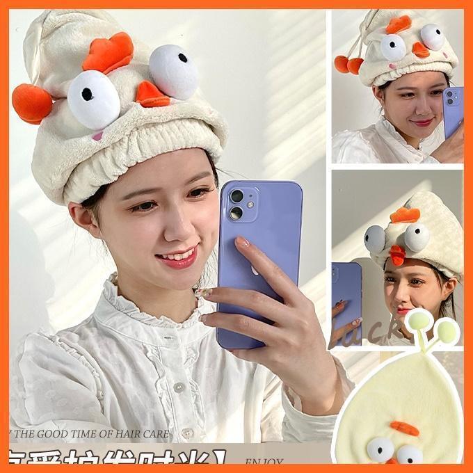 可愛いおとぼけとり顔ドライキャップ♡タオルヘアキャップ♡女の子レディース 米