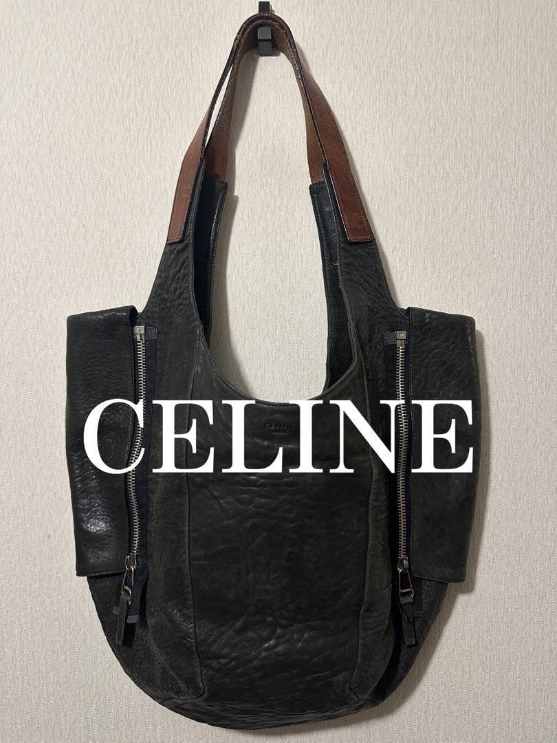CELINE Leather Zipper Tote Bag