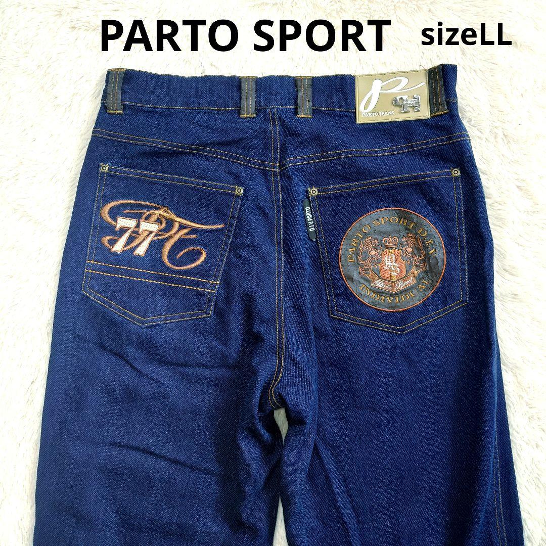 PARTO SPORT ジーンズ インディゴ 刺繍ロゴ ロゴワッペン LL