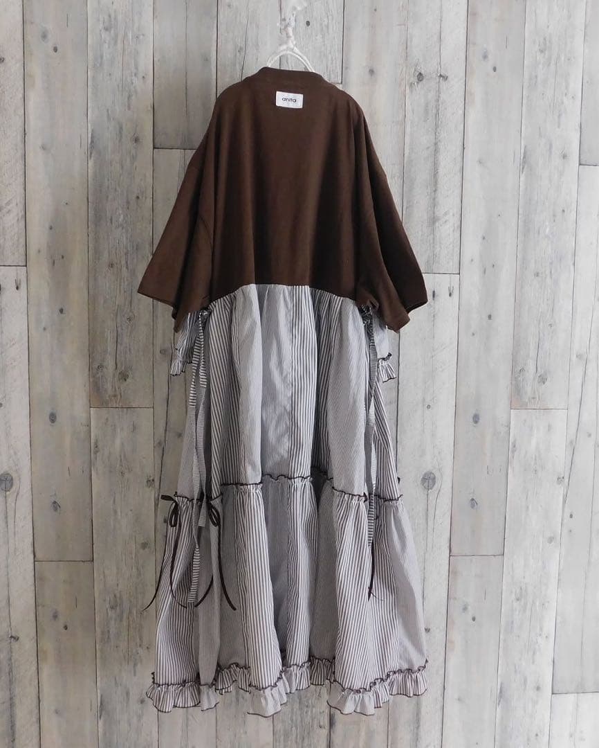 Anita リメイク ワンピース ストライプマニア ブラウン ワンピース 古着