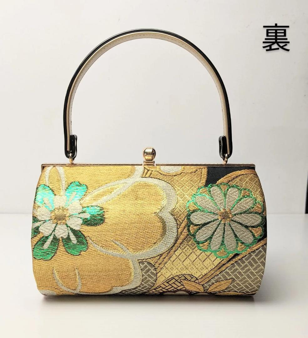 草履バッグセット 振袖用 帯地 金 黒 古典 フリーサイズ w49-6 草履バッグセット 振袖用草履バッグセット 帯生地バック
