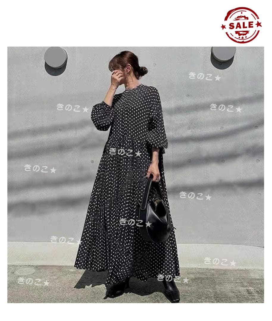 【M】BEARDSLEY ドットギャザーボリューム袖ワンピース