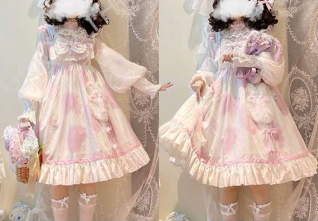 ロリータ 甘 カジュアル ピンク コスプレ 新品未使用 JSK フリル リボン
