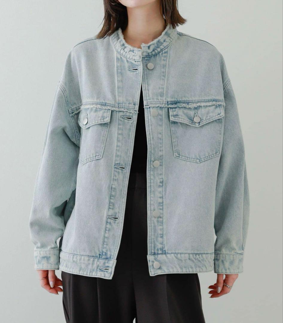 新品　ルーズノーカラーデニムジャケット