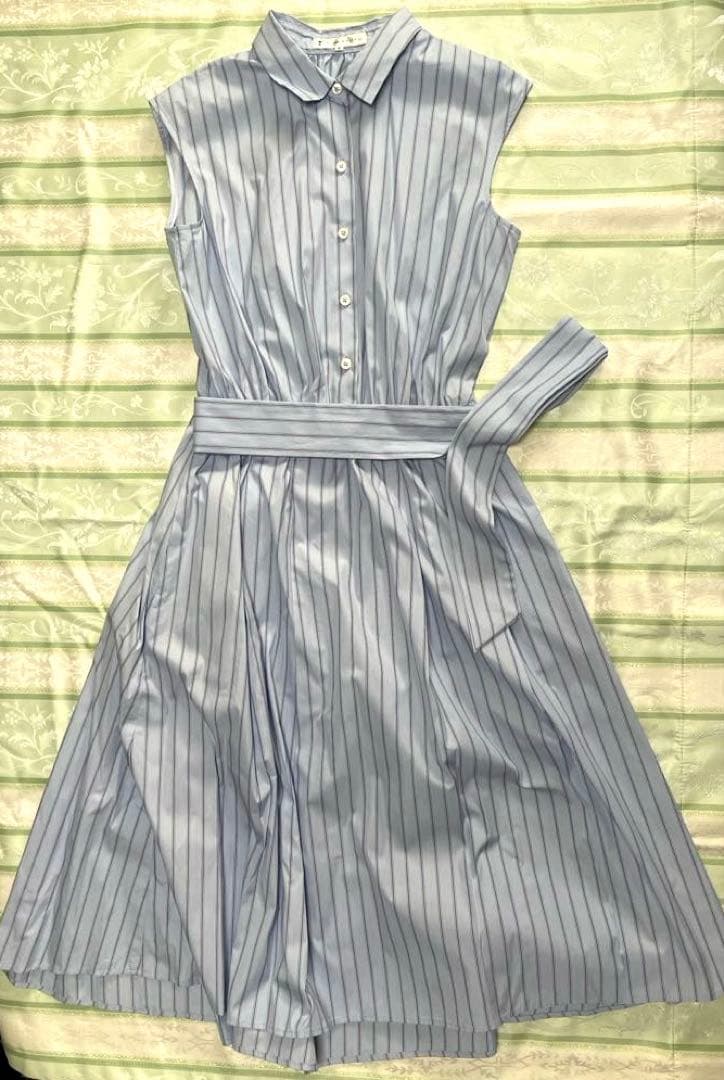 組曲　水色ストライプノースリーブワンピース　リボン付き　サイズ2