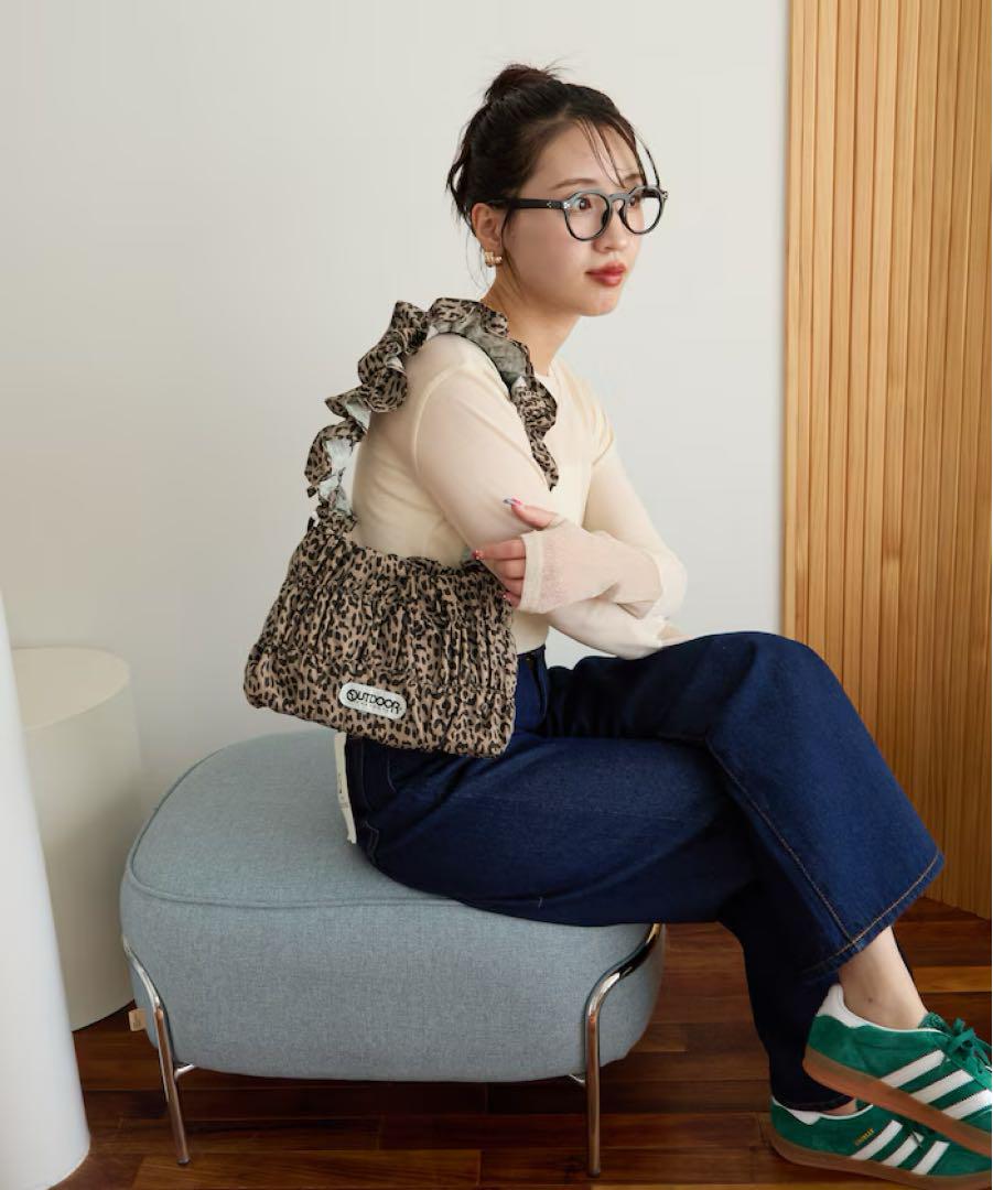 OUTDOOR 別注 ハンド ギャザー クシュクシュ バッグ レオパード 豹柄