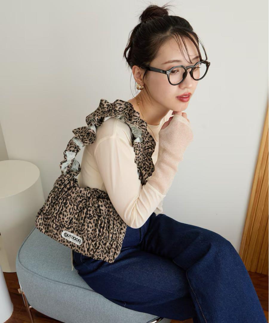 OUTDOOR 別注 ハンド ギャザー クシュクシュ バッグ レオパード 豹柄