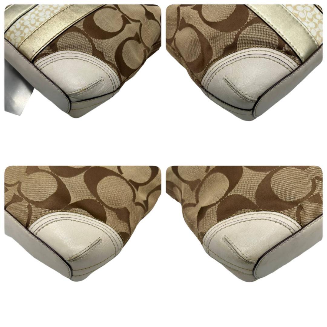 美品 COACH コーチ ショルダーバック Z 10542 キャンバス 茶 白