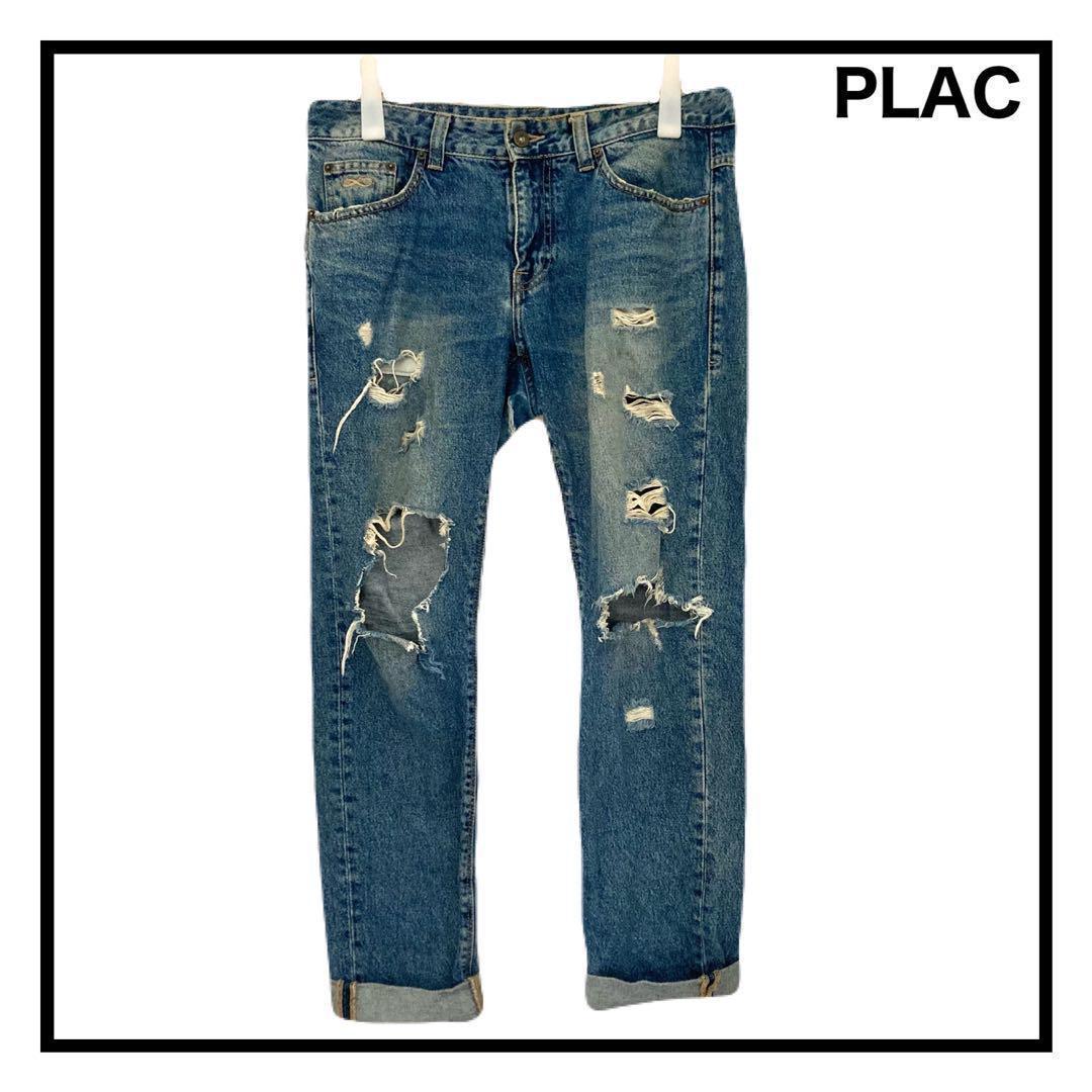 PLAC　プラック　韓国　デニム　ダメージ　穴あき　ヴィンテージ加工　メンズ　M