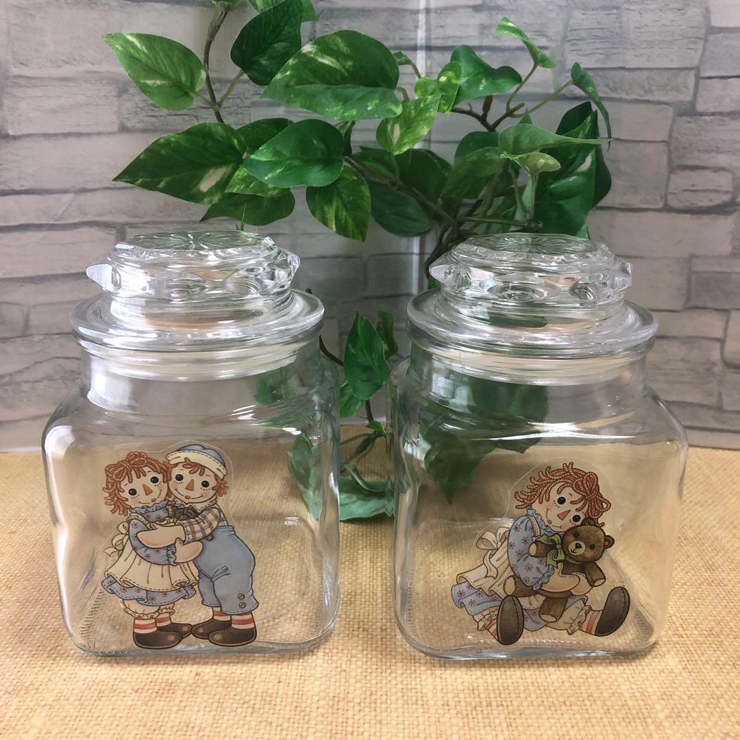 カントリー雑貨 アン&アンディのガラス瓶キャニスター2個セット
