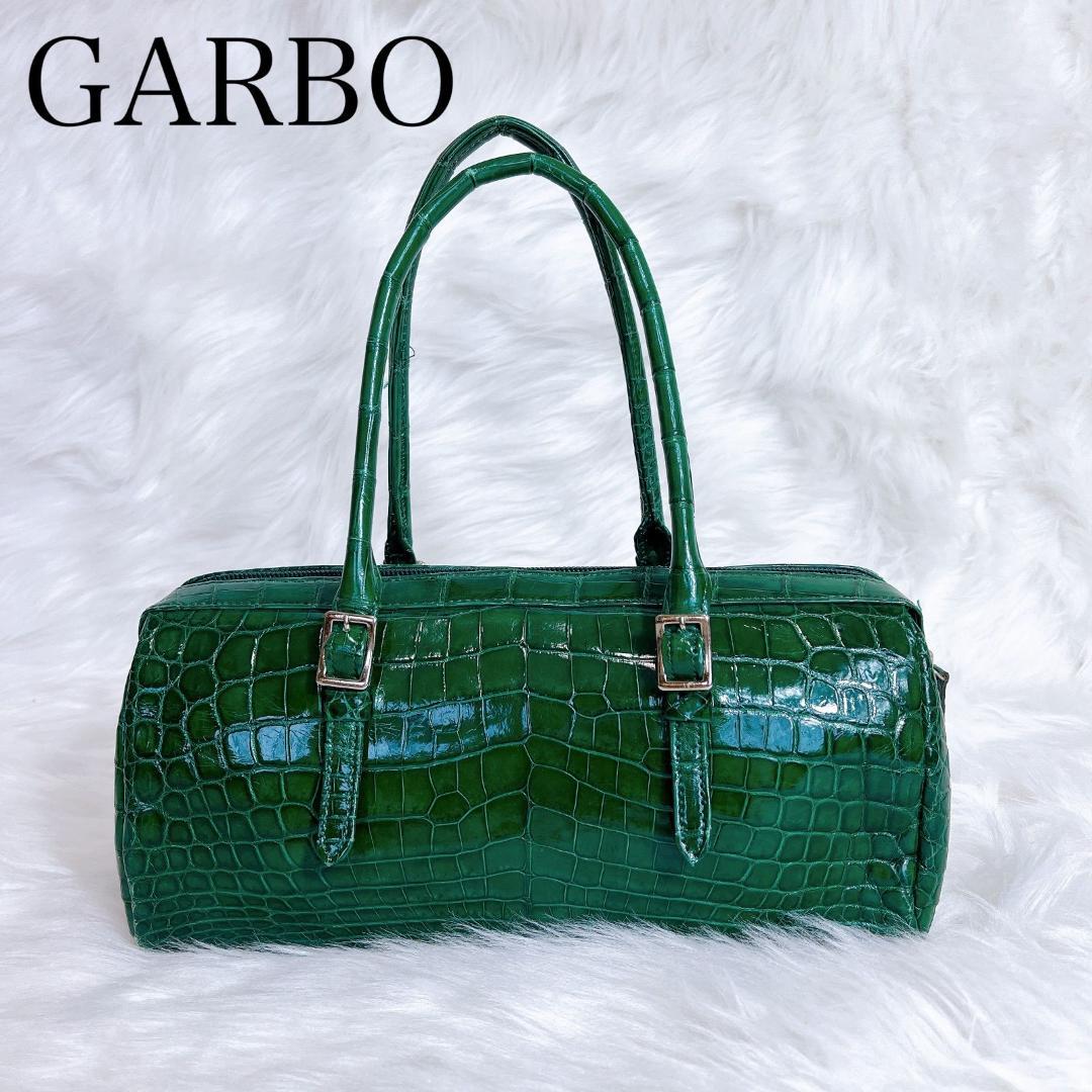 GARBO JRA認定 ハンドバッグ シャイニー クロコダイル グリーン