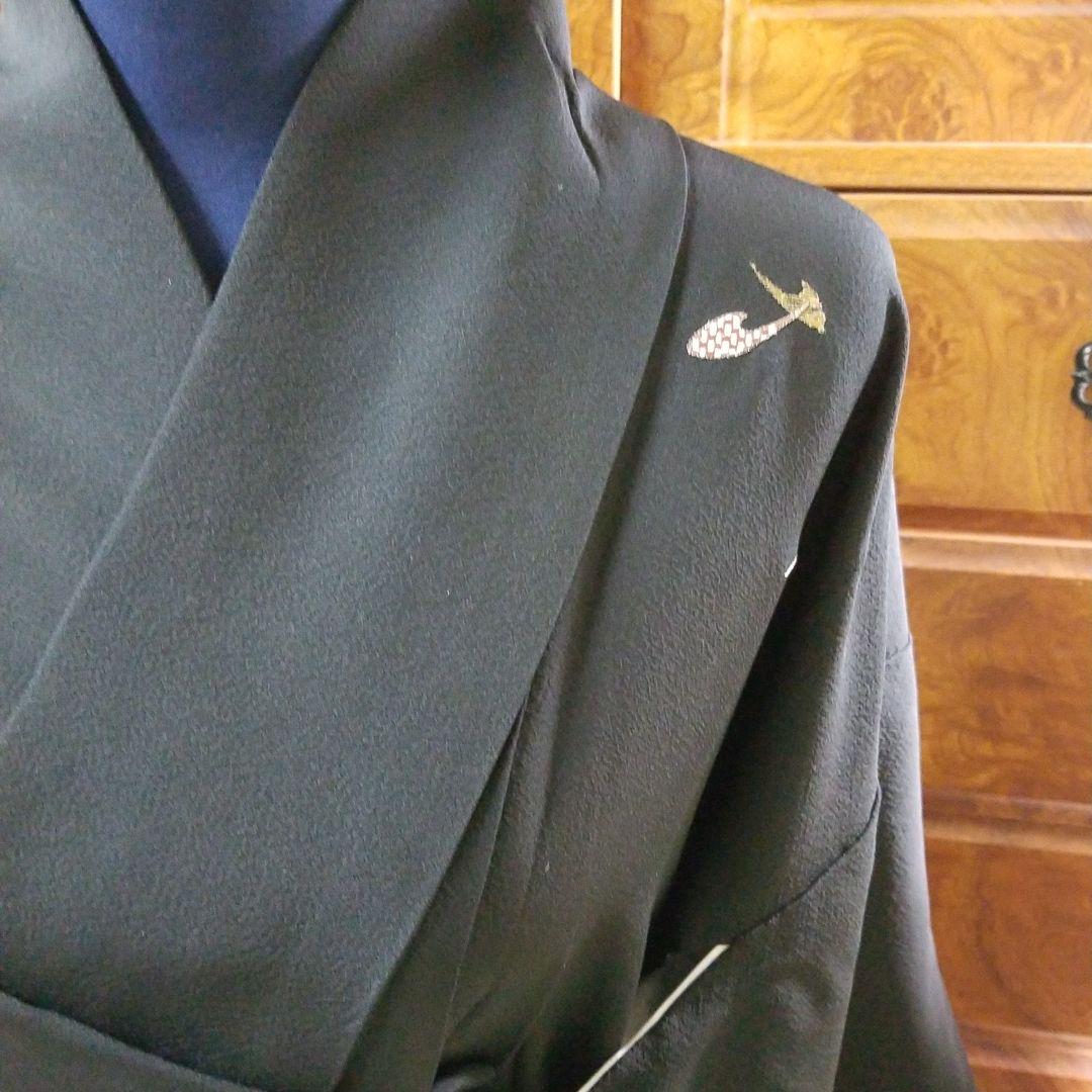 小紋 大胆な染め ちりめんの黒地 正絹 AK-5586 小紋 大胆な染め ちりめんの黒地 正絹 AK-5586