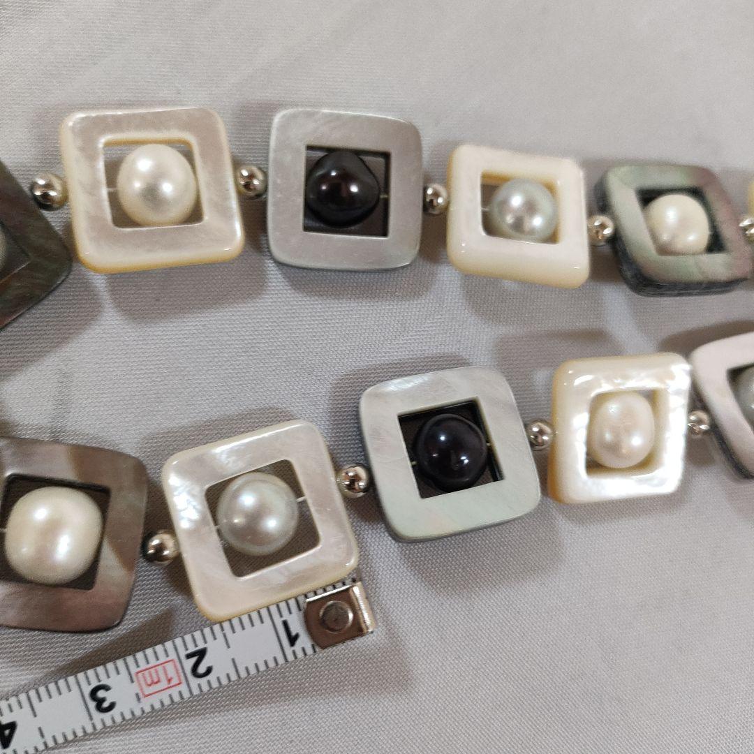 新着 本真珠 超美品 ひ656 スクエア 幾何学的 ネックレス シェル パール アクセサリー