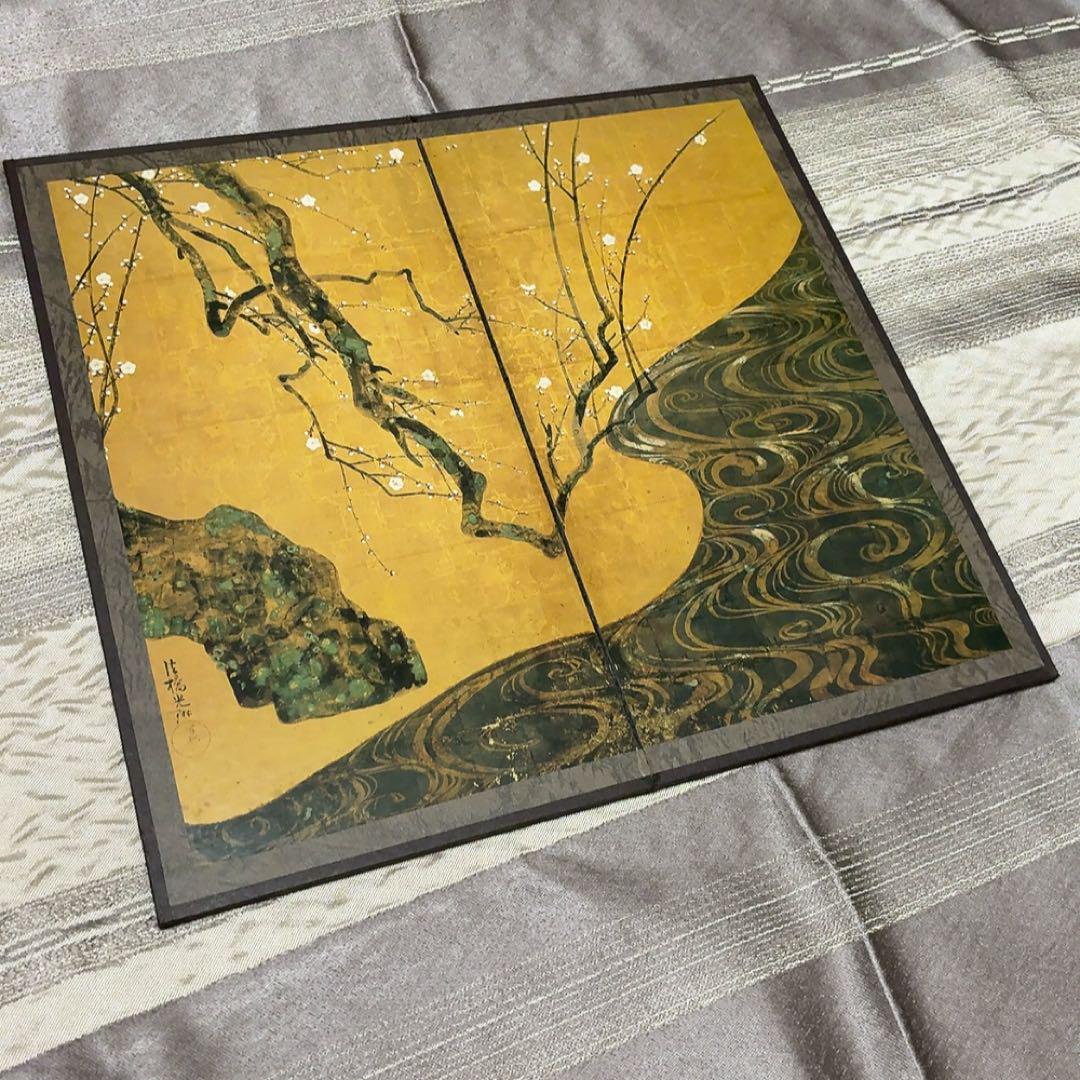 国宝 紅白梅図屏風 レプリカ 尾形光琳筆 ミニ屏風 の通販 by