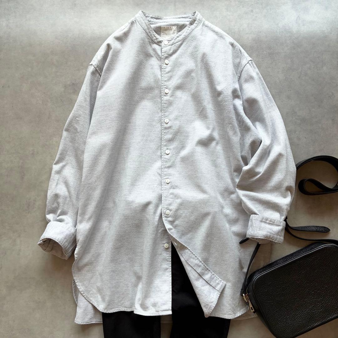 トゥジュー toujours コットン バンドカラー シャツ ライトグレー 長袖