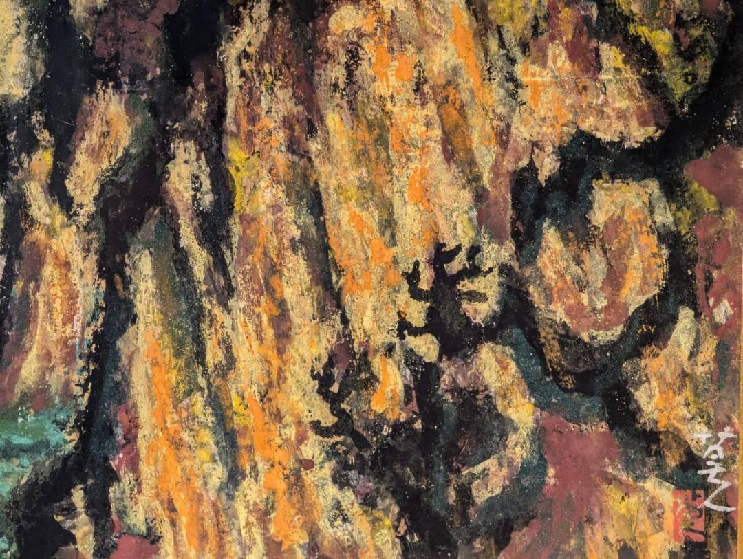【真作】絵画　日本画（色紙）　断崖と波　自然の力強さを描いた風景画　V6 真作】絵画 日本画（色紙） 断崖と波 自然の力強さを描いた風景