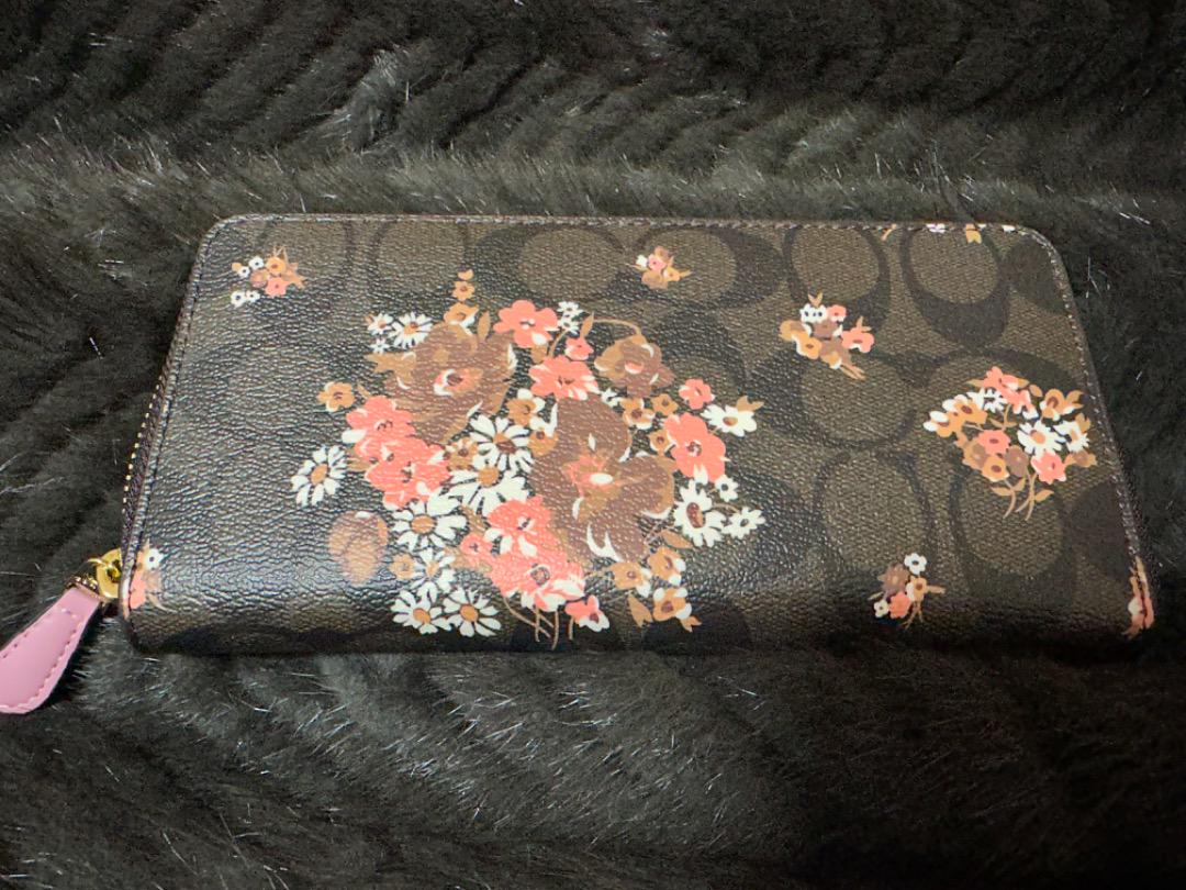 COACH 新品 レディース 花柄 長財布 茶 コーチ ブラウン 財布