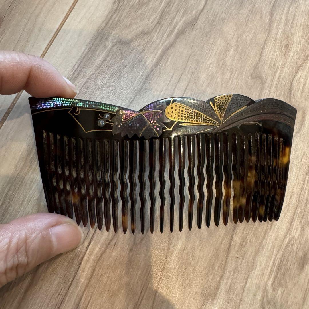 超美品 豪華 鼈甲 べっこう 螺鈿 髪飾り 櫛 アンティーク 作家物 画像2