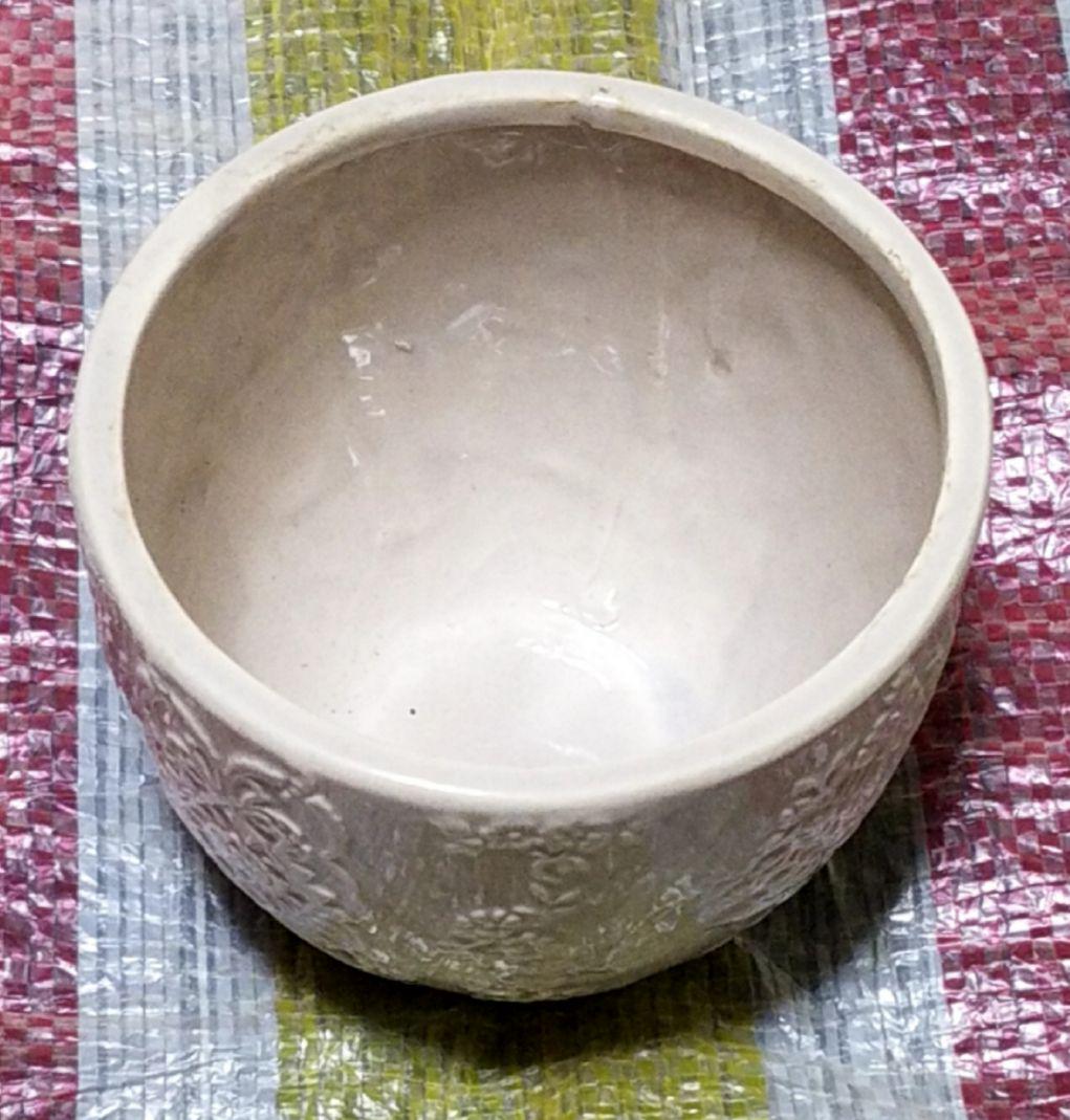 骨董品　陶芸　陶器　白磁器　作品　白磁条文深鉢　蔡暁芳