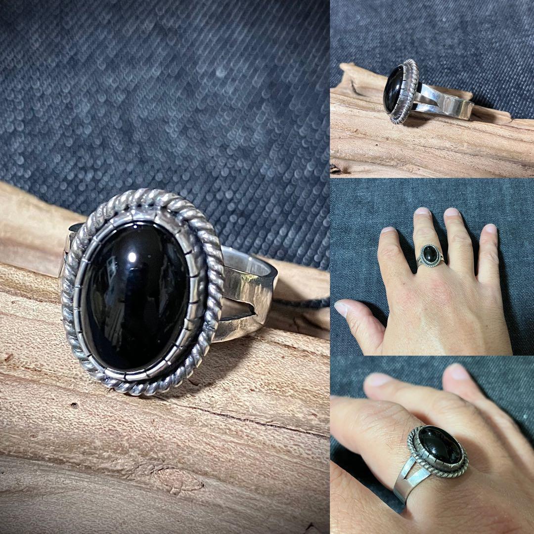 ブラックオニキス シルバー リング 指輪 19号 #インディアンジュエリー