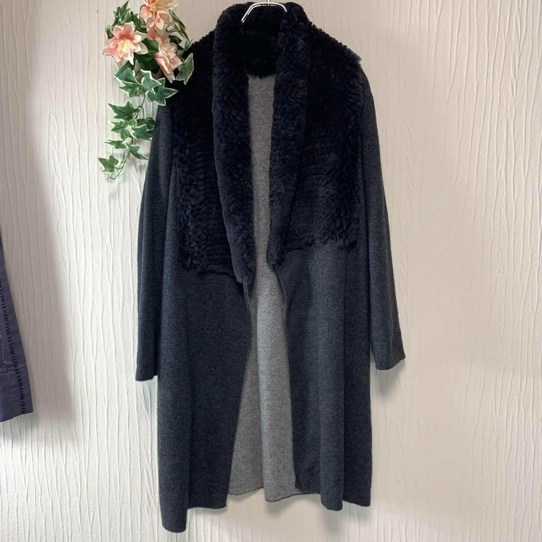 美品:M-L●adagietto【カシミヤ100%/リアルファー◆ロングコート】