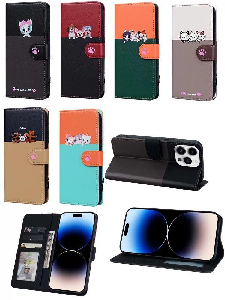 猫ちゃん手帳型ケース　iphone15Pro オレンジ+水色　スマホケース