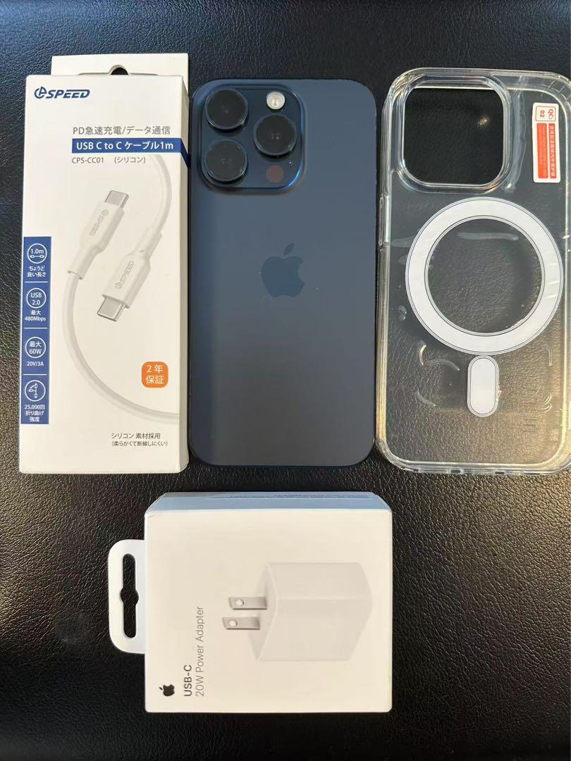 iphone 15 Pro 128GB ブルー バッテリー100% 充放電2回 iphone 15 Pro 128GB ブルー バッテリー100% 充放電82回 日本