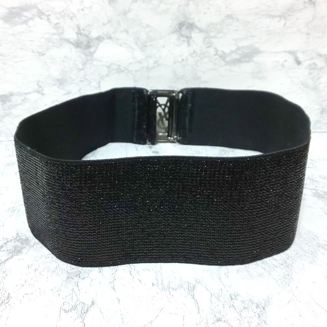 極美品 YVES SAINT LAURENT カサンドラ ワイドゴムベルト ラメ