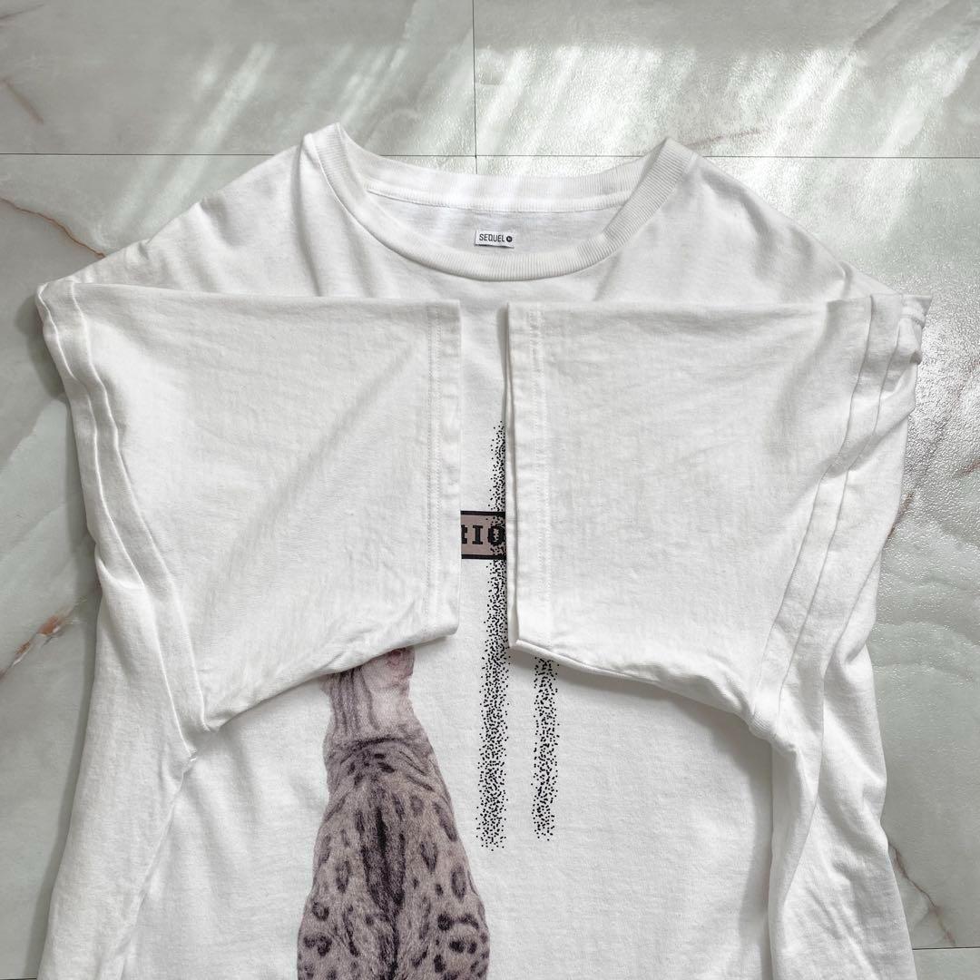 A16264 美品 シークエル 24ss キャットプリントTシャツ　白 XXL A16264 美品 シークエル 24ss キャットプリントTシャツ 白 XXL