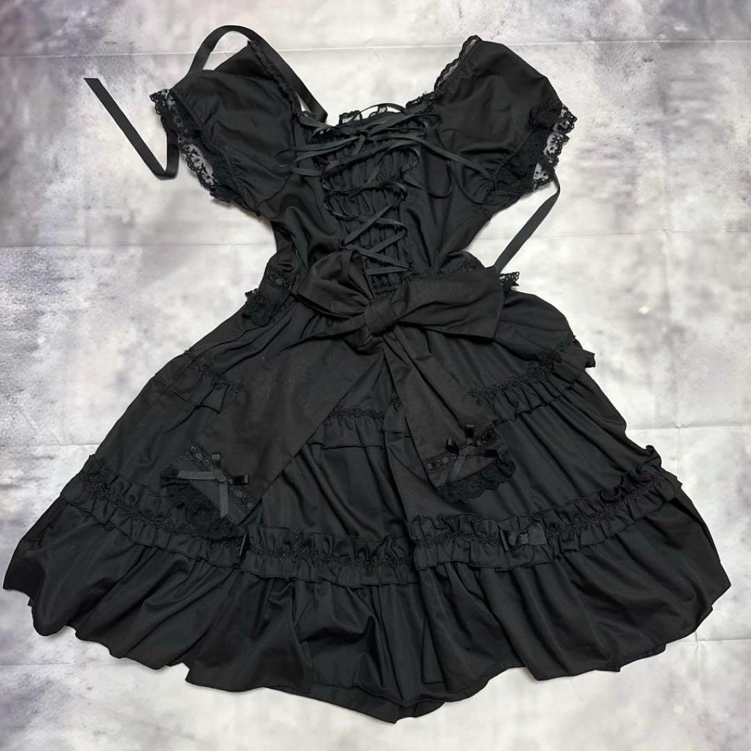 【美品】BODYLINE ゴスロリ ワンピース 黒 フリル レース ロリータ M