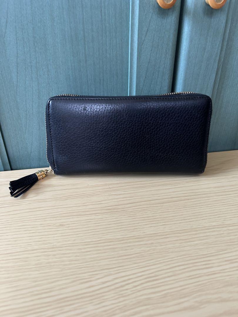 Gucci ブラックレザー 長財布 タッセル付き