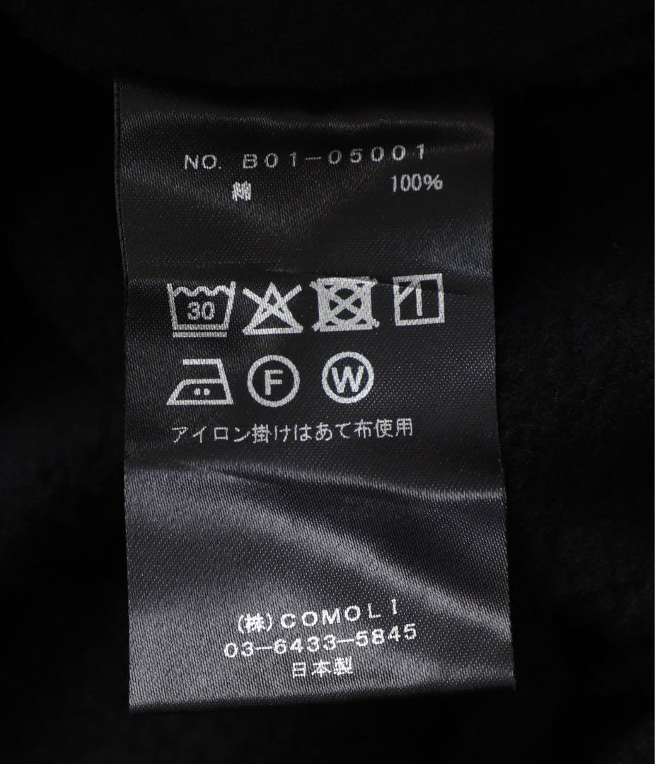コモリコットン裏毛ジップパーカーブラックサイズ2