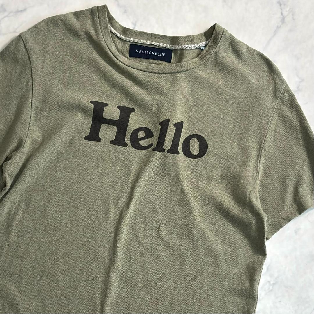 希少！カーキ マディソンブルー HELLO クルーネックTシャツ 01 qw6