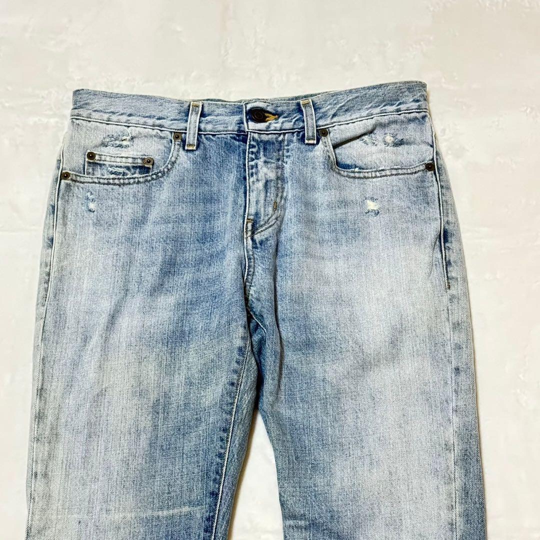 【美品】サンローラン デニムパンツ エディ期 ダメージ加工 ライトブルー 29 美品】サンローラン デニムパンツ エディ期 ダメージ加工 ライト