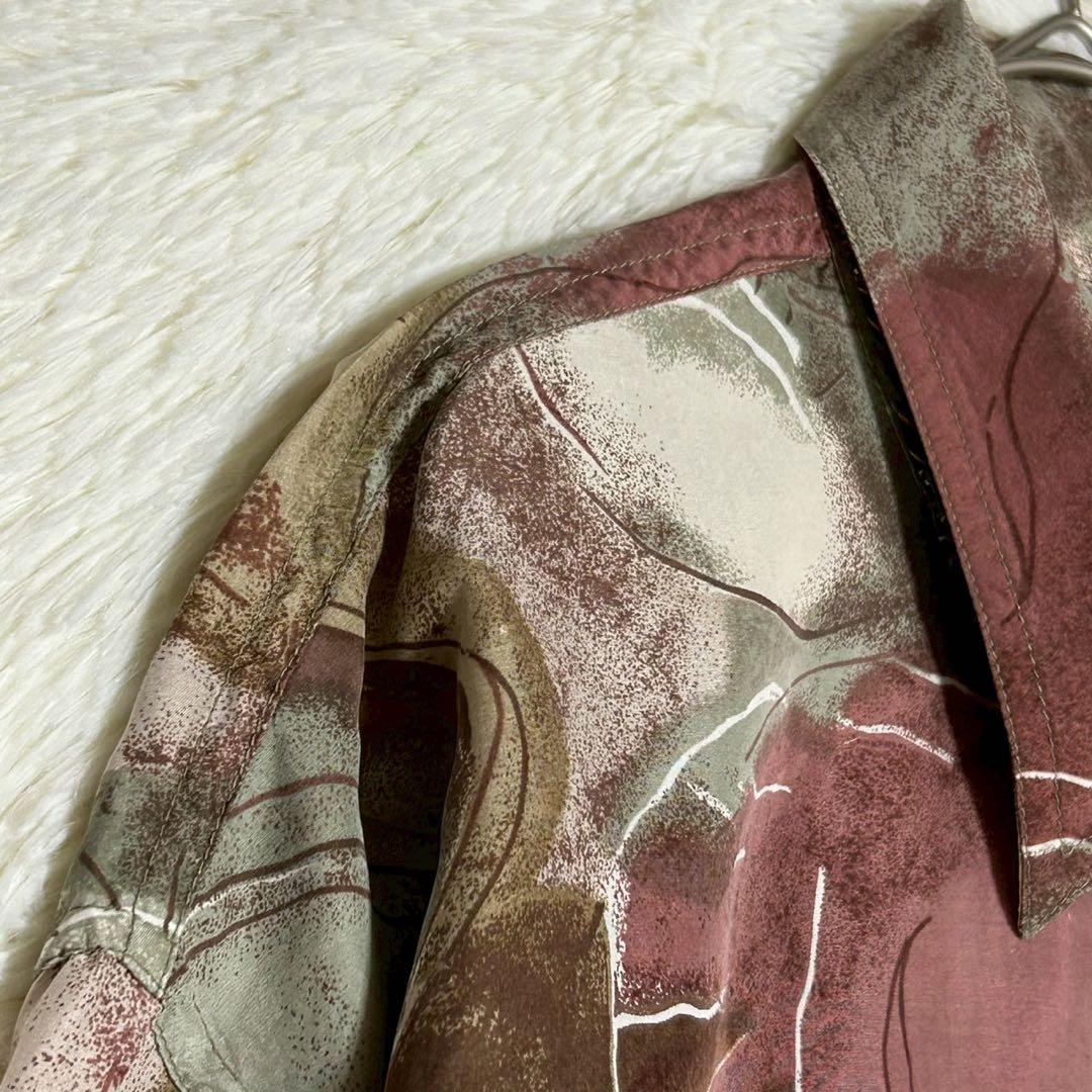 総柄 ネクタイシャツ シルク くすみカラー ダブルポケット スカーフ柄 レトロ